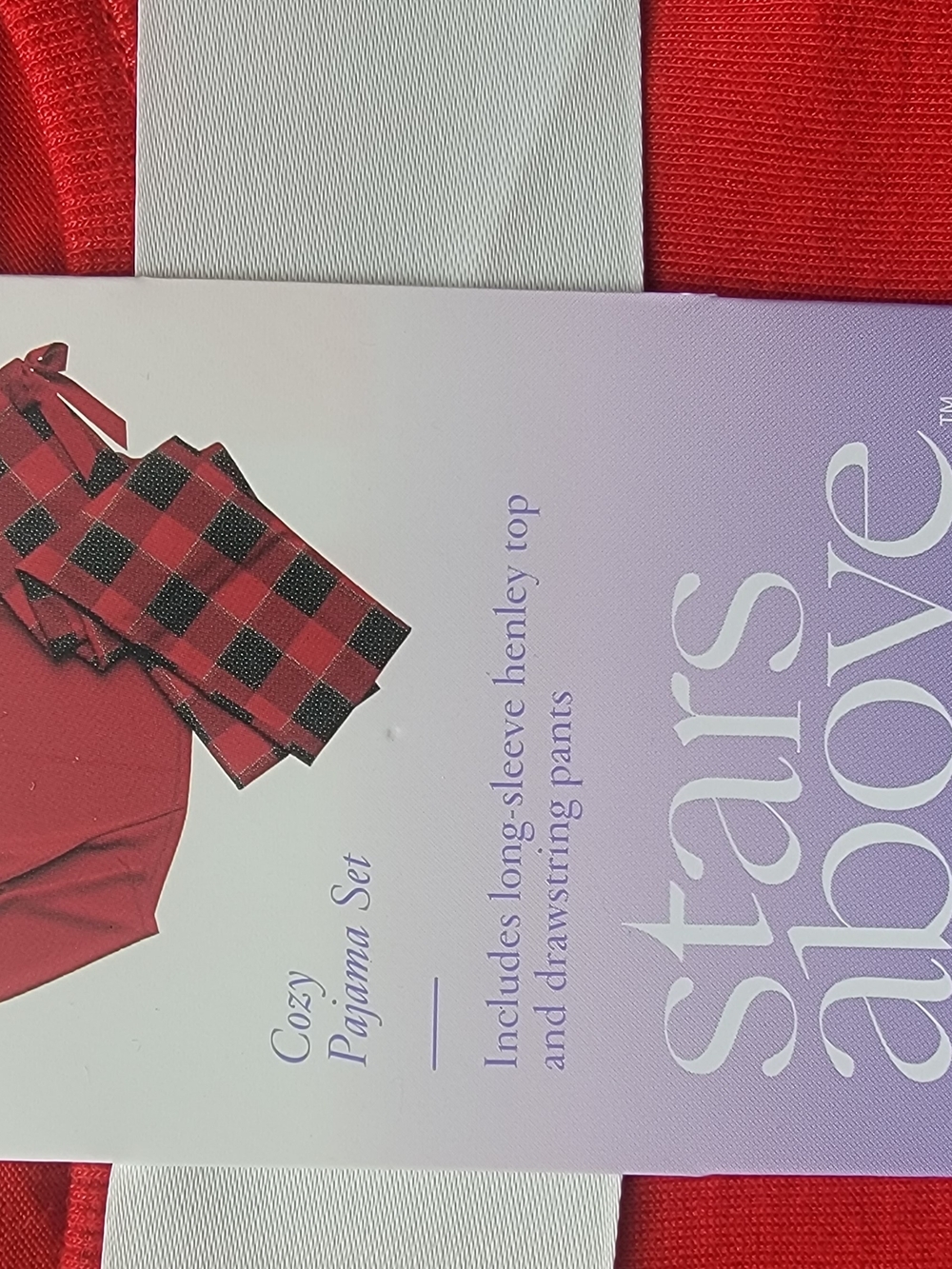 Stars Above Red Henley Top with Red & Black Plaid Lounge Pants Size SMALL - Picture 5 of 7